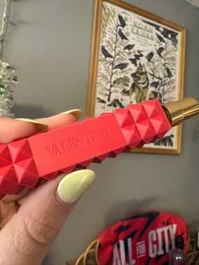 Valentino Studded Travel Perfume Case in Bright Coral-Red